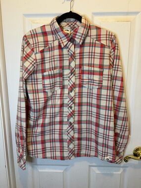 The North Face White Plaid Button-Down Shirt with Red & Blue Accents
